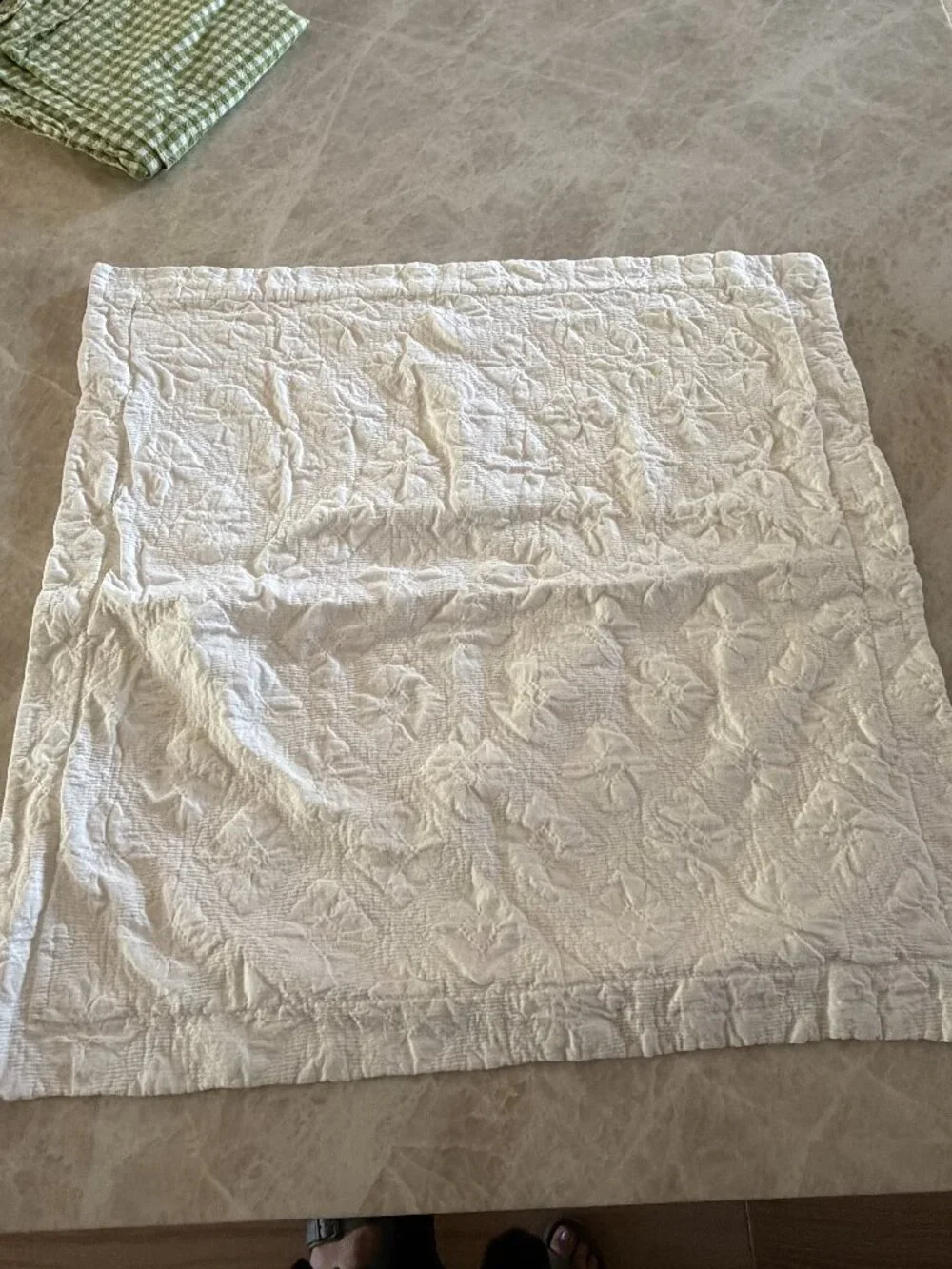 Pair of DOCOFIL White Floral Textured Euro Pillow Shams 28x28 Portugal Cotton